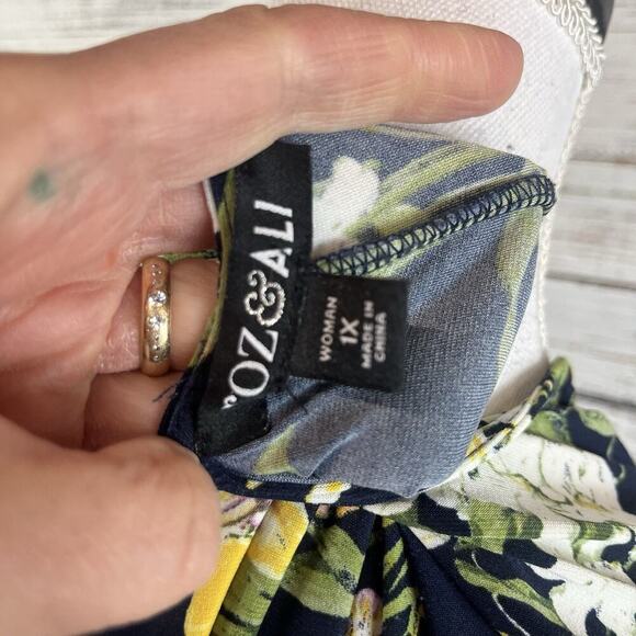 Roz & Ali Dress Plus sz 1X Navy Blue Purple Green Floral Slinky Stretch Tropical - Picture 11 of 11